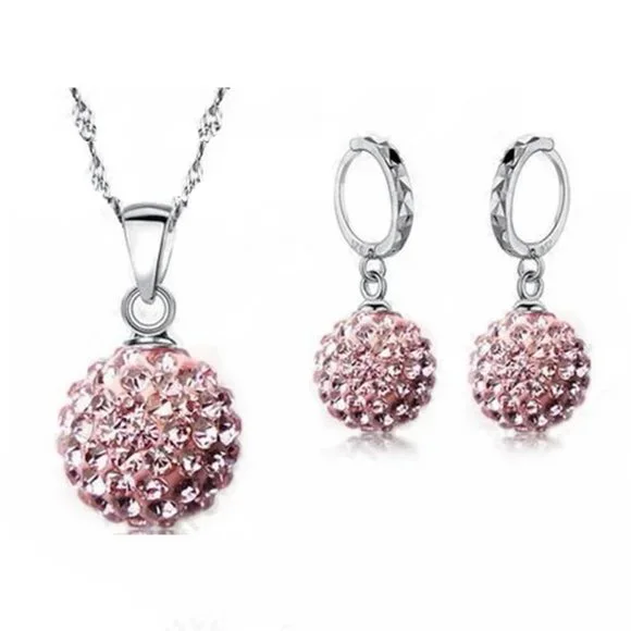 🌟 Ball Shape 925 Sterling Silver Necklace With Earrings Set - Picture 1 of 3